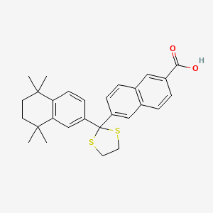 molecular formula C28H30O2S2 B1677344 6-[2-(5,5,8,8-Tetramethyl-6,7-dihydronaphthalen-2-yl)-1,3-dithiolan-2-yl]naphthalene-2-carboxylic acid CAS No. 345952-44-5