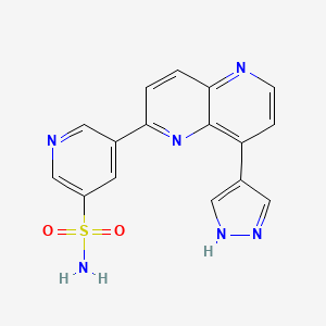 molecular formula C16H12N6O2S B1677362 5-[8-(1H-pyrazol-4-yl)-1,5-naphthyridin-2-yl]pyridine-3-sulfonamide CAS No. 1092565-44-0