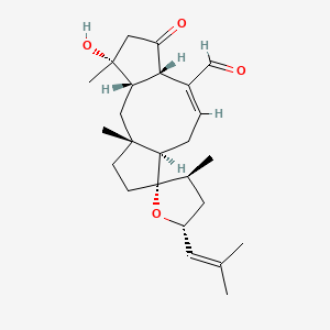 molecular formula C25H36O4 B1677446 (1'R,2S,3S,3'S,4'R,5R,7'S,11'R)-4'-hydroxy-1',3,4'-trimethyl-5-(2-methylprop-1-enyl)-6'-oxospiro[oxolane-2,12'-tricyclo[9.3.0.03,7]tetradec-8-ene]-8'-carbaldehyde CAS No. 4611-05-6