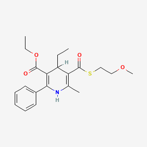molecular formula C21H27NO4S B1677540 4-Ethyl-1,4-dihydro-5-[[(2-methoxyethyl)thio]carbonyl]-6-methyl-2-phenyl-3-pyridinecarboxylic acid ethyl ester CAS No. 212200-21-0