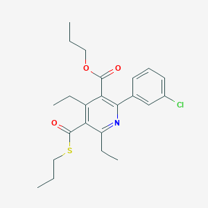 molecular formula C23H28ClNO3S B1677541 Propyl 2-(3-chlorophenyl)-4,6-diethyl-5-propylsulfanylcarbonylpyridine-3-carboxylate CAS No. 212329-38-9