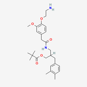 molecular formula C28H40N2O5 B1677548 [2-[[[2-[4-(2-Aminoethoxy)-3-methoxyphenyl]acetyl]amino]methyl]-3-(3,4-dimethylphenyl)propyl] 2,2-dimethylpropanoate CAS No. 289902-82-5