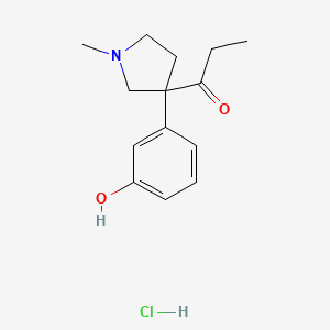 molecular formula C14H20ClNO2 B1677620 Phenol, m-(1-methyl-3-propionyl-3-pyrrolidinyl)-, hydrochloride CAS No. 38906-59-1
