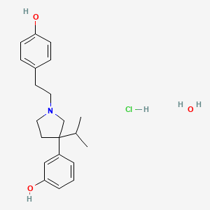 B1677624 Phenol, m-(1-(p-hydroxyphenethyl)-3-isopropyl-3-pyrrolidinyl)-, hydrochloride, hydrate CAS No. 64047-91-2