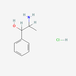 molecular formula C9H13NO.ClH<br>C9H14ClNO B1677677 PHENYLPROPANOLAMINE HYDROCHLORIDE CAS No. 154-41-6