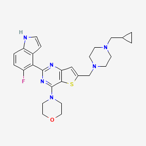 molecular formula C27H31FN6OS B1677771 4-(6-((4-(cyclopropylmethyl)piperazin-1-yl)methyl)-2-(5-fluoro-1H-indol-4-yl)thieno[3,2-d]pyrimidin-4-yl)morpholine CAS No. 955977-50-1