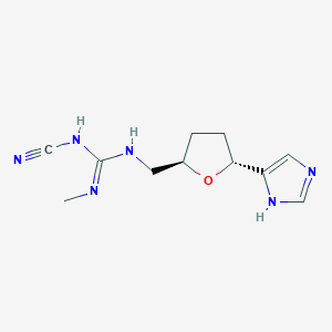 molecular formula C11H16N6O B1677815 Guanidine, N-cyano-N''-methyl-N'-[[(2R,5R)-tetrahydro-5-(1H-imidazol-5-yl)-2-furanyl]methyl]-, rel- CAS No. 1038917-11-1