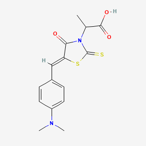 molecular formula C15H16N2O3S2 B1677922 2-[5-[(4-Dimethylaminophenyl)methylidene]-4-oxo-2-sulfanylidene-1,3-thiazolidin-3-yl]propanoic acid 