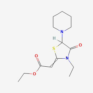 molecular formula C14H22N2O3S B1677955 Ethyl 2-(3-ethyl-4-oxo-5-piperidin-1-yl-1,3-thiazolidin-2-ylidene)acetate CAS No. 17243-64-0