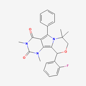B1677977 13-(2-Fluorophenyl)-3,5,10,10-tetramethyl-8-phenyl-12-oxa-3,5,9-triazatricyclo[7.4.0.02,7]trideca-1,7-diene-4,6-dione CAS No. 950381-32-5