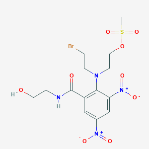 molecular formula C14H19BrN4O9S B1678027 2-((2-Bromoethyl)(2-((2-hydroxyethyl)carbamoyl)-4,6-dinitrophenyl)amino)ethyl methanesulfonate CAS No. 680199-06-8