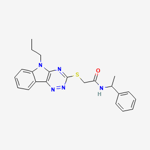 molecular formula C22H23N5OS B1678107 N-(1-phenylethyl)-2-[(5-propyl-[1,2,4]triazino[5,6-b]indol-3-yl)sulfanyl]acetamide CAS No. 312532-31-3