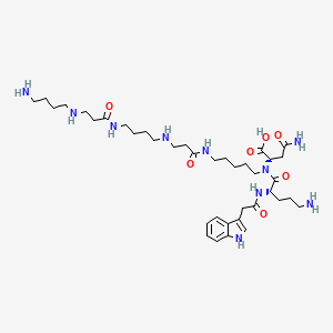 B1678192 (2S)-4-amino-2-[5-[3-[4-[3-(4-aminobutylamino)propanoylamino]butylamino]propanoylamino]pentyl-[(2S)-5-amino-2-[[2-(1H-indol-3-yl)acetyl]amino]pentanoyl]amino]-4-oxobutanoic acid CAS No. 114355-40-7