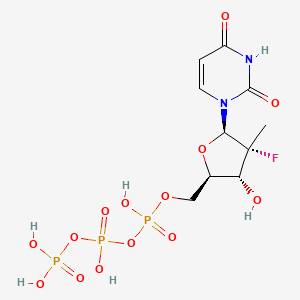 molecular formula C10H16FN2O14P3 B1678264 Dihydroxyphosphoryl (((2R,3R,4R,5R)-5-(2,4-dioxopyrimidin-1-yl)-4-fluoro-3-hydroxy-4-methyl-tetrahydrofuran-2-yl)methoxy-hydroxy-phosphoryl) hydrogen phosphate CAS No. 1015073-42-3