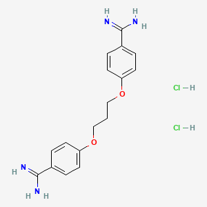 molecular formula C17H21ClN4O2 B1678372 Benzamidine, 4,4'-(trimethylenedioxy)di-, dihydrochloride CAS No. 6275-69-0