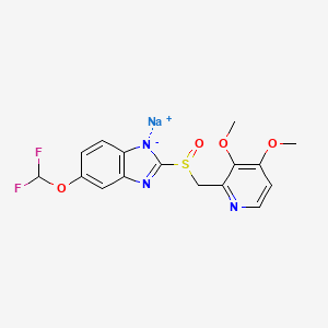 molecular formula C16H15F2N3NaO4S B1678410 1H-Benzimidazole, 6-(difluoromethoxy)-2-[[(3,4-dimethoxy-2-pyridinyl)methyl]sulfinyl]-, sodium salt (1:1) CAS No. 138786-67-1