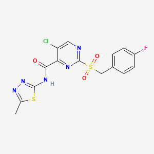 molecular formula C15H11ClFN5O3S2 B1678500 5-Chloro-2-((4-fluorobenzyl)sulfonyl)-N-(5-methyl-1,3,4-thiadiazol-2-yl)pyrimidine-4-carboxamide CAS No. 874146-69-7