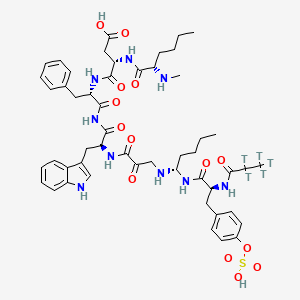 molecular formula C51H62T5N9O14S B1678566 (3S)-4-[[(2S)-1-[[(2S)-3-(1H-indol-3-yl)-2-[[2-oxo-3-[[(1S)-1-[[(2S)-2-(2,2,3,3,3-pentatritiopropanoylamino)-3-(4-sulfooxyphenyl)propanoyl]amino]pentyl]amino]propanoyl]amino]propanoyl]amino]-1-oxo-3-phenylpropan-2-yl]amino]-3-[[(2S)-2-(methylamino)hexanoyl]amino]-4-oxobutanoic acid CAS No. 125236-85-3