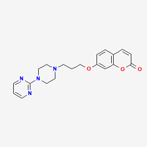 molecular formula C20H24N4O7S B1678595 7-(3-(4-(2-Pyrimidinyl)-1-piperazinyl)propoxy)-2H-1-benzopyran-2-one sulfate CAS No. 104229-37-0