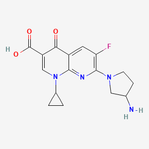molecular formula C16H17FN4O3 B1678596 7-(3-Aminopyrrolidin-1-yl)-1-cyclopropyl-6-fluoro-4-oxo-1,8-naphthyridine-3-carboxylic acid CAS No. 96568-33-1