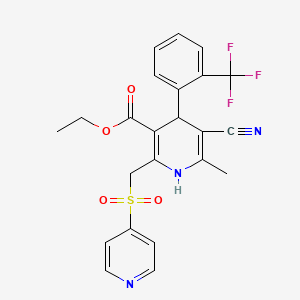 molecular formula C23H20F3N3O4S B1678600 Ethyl 5-cyano-1,4-dihydro-6-methyl-2-((4-pyridinylsulfonyl)methyl)-4-(2-(trifluoromethyl)phenyl)-3-pyridinecarboxylate CAS No. 122576-86-7