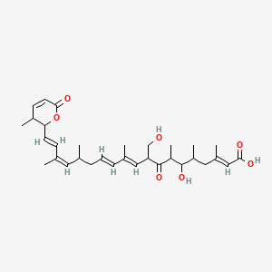 molecular formula C32H46O7 B1678602 (2E,10E,12E,16Z,18E)-6-hydroxy-9-(hydroxymethyl)-3,5,7,11,15,17-hexamethyl-19-(3-methyl-6-oxo-2,3-dihydropyran-2-yl)-8-oxononadeca-2,10,12,16,18-pentaenoic acid CAS No. 107140-30-7
