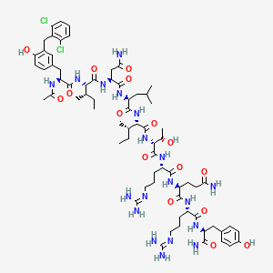 molecular formula C70H105Cl2N19O16 B1678611 (2S)-2-[[(2S)-2-[[(2R,3S)-2-[[(2S,3S)-2-[[(2S)-2-[[(2S)-2-[[(2S,3S)-2-[[(2S)-2-acetamido-3-[3-[(2,6-dichlorophenyl)methyl]-4-hydroxyphenyl]propanoyl]amino]-3-methylpentanoyl]amino]-4-amino-4-oxobutanoyl]amino]-4-methylpentanoyl]amino]-3-methylpentanoyl]amino]-3-hydroxybutanoyl]amino]-5-(diaminomethylideneamino)pentanoyl]amino]-N-[(2S)-1-[[(2S)-1-amino-3-(4-hydroxyphenyl)-1-oxopropan-2-yl]amino]-5-(diaminomethylideneamino)-1-oxopentan-2-yl]pentanediamide CAS No. 140842-17-7