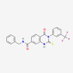 molecular formula C23H16F3N3O2S B1678615 N-苄基-4-氧代-2-硫代亚基-3-[3-(三氟甲基)苯基]-1H-喹唑啉-7-甲酰胺 CAS No. 403718-45-6