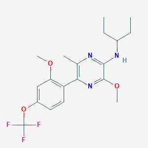 molecular formula C19H24F3N3O3 B1678661 3-Methoxy-5-(2-methoxy-4-(trifluoromethoxy)phenyl)-6-methyl-N-(pentan-3-yl)pyrazin-2-amine CAS No. 355836-54-3