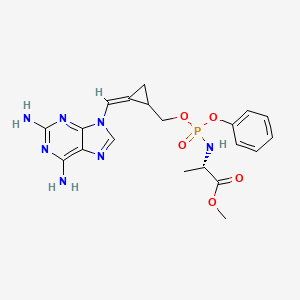 molecular formula C20H24N7O5P B1678686 L-Alanine, N-((((2Z)-((2,6-diamino-9H-purin-9-yl)methylene)cyclopropyl)methoxy)phenoxyphosphinyl)-, methyl ester CAS No. 210355-14-9