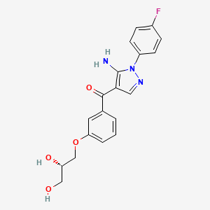 molecular formula C19H18FN3O4 B1678687 [5-Amino-1-(4-fluorophenyl)-1H-pyrazol-4-YL](3-{[(2R)-2,3-dihydroxypropyl]oxy}phenyl)methanone CAS No. 249936-55-8