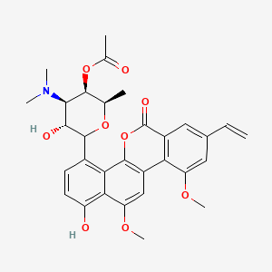 molecular formula C31H33NO9 B1678828 [(2R,3R,4R,5R,6S)-4-(dimethylamino)-6-(8-ethenyl-1-hydroxy-10,12-dimethoxy-6-oxonaphtho[1,2-c]isochromen-4-yl)-5-hydroxy-2-methyloxan-3-yl] acetate CAS No. 74622-75-6