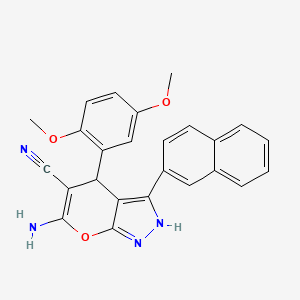 molecular formula C25H20N4O3 B1678849 6-Amino-4-(2,5-dimethoxyphenyl)-3-(naphthalen-2-yl)-1,4-dihydropyrano[2,3-c]pyrazole-5-carbonitrile CAS No. 361185-42-4
