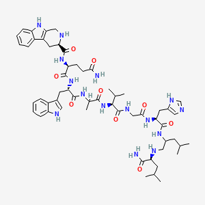 molecular formula C58H80F3N15O11 B1678854 (2S)-N-[(2S)-1-[[(2S)-1-[[(2S)-1-[[2-[[(2S)-1-[[1-[(1-amino-4-methyl-1-oxopentan-2-yl)amino]-4-methylpentan-2-yl]amino]-3-(1H-imidazol-5-yl)-1-oxopropan-2-yl]amino]-2-oxoethyl]amino]-3-methyl-1-oxobutan-2-yl]amino]-1-oxopropan-2-yl]amino]-3-(1H-indol-3-yl)-1-oxopropan-2-yl]-2-(2,3,4,9-tetrahydro-1H-pyrido[3,4-b]indole-3-carbonylamino)pentanediamide;2,2,2-trifluoroacetic acid 