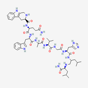 molecular formula C56H79N15O9 B1678854 (2S)-N-[(2S)-1-[[(2S)-1-[[(2S)-1-[[2-[[(2S)-1-[[1-[(1-amino-4-methyl-1-oxopentan-2-yl)amino]-4-methylpentan-2-yl]amino]-3-(1H-imidazol-5-yl)-1-oxopropan-2-yl]amino]-2-oxoethyl]amino]-3-methyl-1-oxobutan-2-yl]amino]-1-oxopropan-2-yl]amino]-3-(1H-indol-3-yl)-1-oxopropan-2-yl]-2-(2,3,4,9-tetrahydro-1H-pyrido[3,4-b]indole-3-carbonylamino)pentanediamide;2,2,2-trifluoroacetic acid CAS No. 138147-78-1