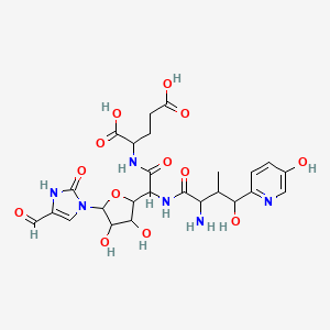 molecular formula C24H31N7O13 B1678875 2-[[2-[[2-amino-4-hydroxy-4-(5-hydroxypyridin-2-yl)-3-methylbutanoyl]amino]-2-[5-(5-formyl-2-oxo-1H-imidazol-3-yl)-3,4-dihydroxyoxolan-2-yl]acetyl]amino]pentanedioic acid CAS No. 77368-60-6