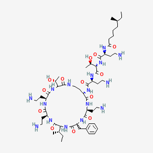 molecular formula C56H98N16O13 B1678986 L-Threonine, (2S)-4-amino-2-(((6S)-6-methyl-1-oxooctyl)amino)butanoyl-L-threonyl-(2S)-2,4-diaminobutanoyl-(2S)-2,4-diaminobutanoyl-(2S)-2,4-diaminobutanoyl-D-phenylalanyl-L-isoleucyl-(2S)-2,4-diaminobutanoyl-(2S)-2,4-diaminobutanoyl-, (10->4)-lactam CAS No. 811435-10-6