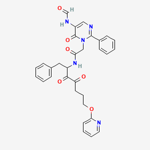 B1679019 N-(3,4-dioxo-1-phenyl-7-pyridin-2-yloxyheptan-2-yl)-2-(5-formamido-6-oxo-2-phenylpyrimidin-1-yl)acetamide CAS No. 204460-24-2