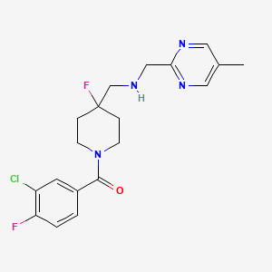 molecular formula C19H21ClF2N4O B1679028 4-Piperidinemethanamine, 1-(3-chloro-4-fluorobenzoyl)-4-fluoro-N-((5-methyl-2-pyrimidinyl)methyl)- CAS No. 635323-95-4