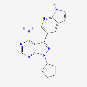 molecular formula C17H17N7 B1679063 1-cyclopentyl-3-(1H-pyrrolo[2,3-b]pyridin-5-yl)-1H-pyrazolo[3,4-d]pyrimidin-4-amine CAS No. 1092788-83-4