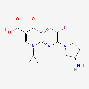 molecular formula C16H17FN4O3 B1679095 (S)-7-(3-Amino-1-pyrrolidinyl)-1-cyclopropyl-6-fluoro-1,4-dihydro-4-oxo-1,8-naphthyridine-3-carboxylic acid CAS No. 127967-03-7