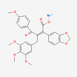 molecular formula C28H25NaO9 B1679115 sodium (Z)-2-(1,3-benzodioxol-5-yl)-4-(4-methoxyphenyl)-4-oxo-3-[(3,4,5-trimethoxyphenyl)methyl]but-2-enoate CAS No. 162412-70-6