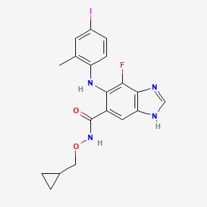 molecular formula C19H18FIN4O2 B1679133 1H-Benzimidazole-5-carboxamide, N-(cyclopropylmethoxy)-7-fluoro-6-((4-iodo-2-methylphenyl)amino)- CAS No. 284030-47-3