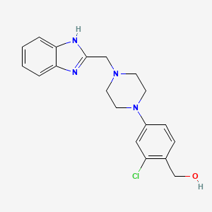 molecular formula C19H21ClN4O B1679139 Benzenemethanol, 4-(4-(1H-benzimidazol-2-ylmethyl)-1-piperazinyl)-2-chloro- CAS No. 444725-49-9