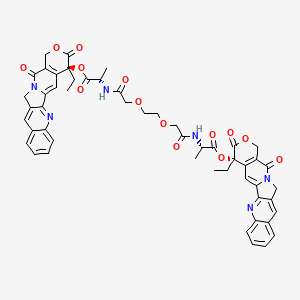 molecular formula C52H48N6O14 B1679208 [(19S)-19-ethyl-14,18-dioxo-17-oxa-3,13-diazapentacyclo[11.8.0.02,11.04,9.015,20]henicosa-1(21),2,4,6,8,10,15(20)-heptaen-19-yl] (2S)-2-[[2-[2-[2-[[(2S)-1-[[(19S)-19-ethyl-14,18-dioxo-17-oxa-3,13-diazapentacyclo[11.8.0.02,11.04,9.015,20]henicosa-1(21),2,4,6,8,10,15(20)-heptaen-19-yl]oxy]-1-oxopropan-2-yl]amino]-2-oxoethoxy]ethoxy]acetyl]amino]propanoate CAS No. 581079-18-7