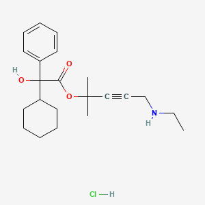 molecular formula C22H32ClNO3 B1679232 Benzeneacetic acid, alpha-cyclohexyl-alpha-hydroxy-, 4-(ethylamino)-1,1-dimethyl-2-butynyl ester, hydrochloride CAS No. 129927-37-3