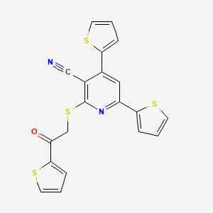 molecular formula C20H12N2OS4 B1679234 2-(2-Oxo-2-thiophen-2-ylethyl)sulfanyl-4,6-dithiophen-2-ylpyridine-3-carbonitrile CAS No. 339163-65-4