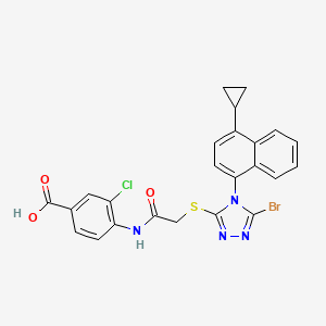 molecular formula C24H18BrClN4O3S B1679235 4-(2-((5-bromo-4-(4-cyclopropylnaphthalen-1-yl)-4H-1,2,4-triazol-3-yl)thio)acetamido)-3-chlorobenzoic acid CAS No. 1004523-72-1