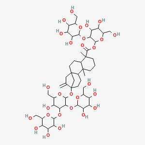 molecular formula C50H80O28 B1679246 [4,5-Dihydroxy-6-(hydroxymethyl)-3-[3,4,5-trihydroxy-6-(hydroxymethyl)oxan-2-yl]oxyoxan-2-yl] 13-[5-hydroxy-6-(hydroxymethyl)-3,4-bis[[3,4,5-trihydroxy-6-(hydroxymethyl)oxan-2-yl]oxy]oxan-2-yl]oxy-5,9-dimethyl-14-methylidenetetracyclo[11.2.1.01,10.04,9]hexadecane-5-carboxylate CAS No. 63279-13-0