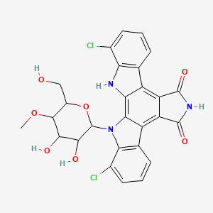 molecular formula C27H21Cl2N3O7 B1679247 5,21-Dichloro-3-[3,4-dihydroxy-6-(hydroxymethyl)-5-methoxyoxan-2-yl]-3,13,23-triazahexacyclo[14.7.0.02,10.04,9.011,15.017,22]tricosa-1,4(9),5,7,10,15,17(22),18,20-nonaene-12,14-dione CAS No. 93908-02-2